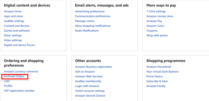 how to find archived orders on Amazon